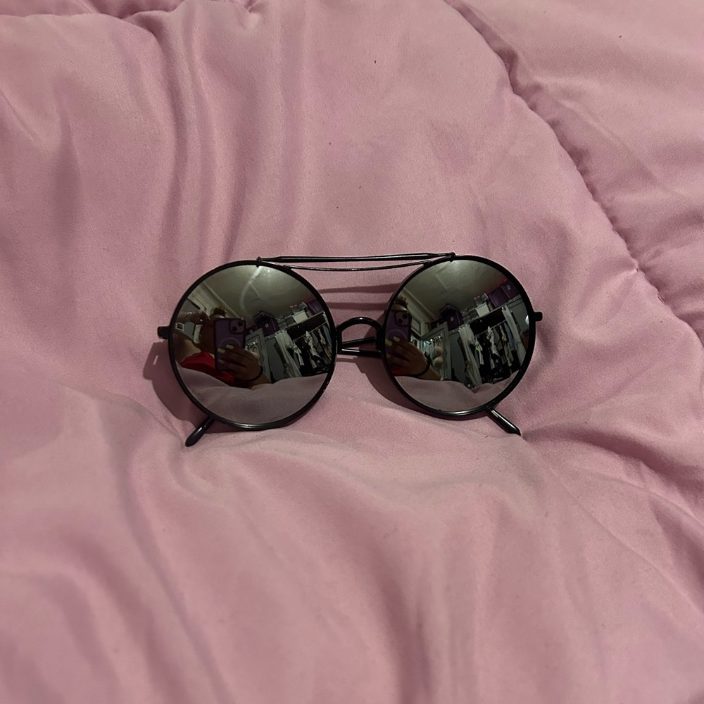 Topshop Black Round Metal Sunglasses with Double Bridge
